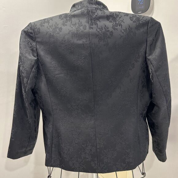 Laura Scott Women Petite 14p Black Jacquard Jacket Blazer Button Front Lined Pad - Picture 4 of 8